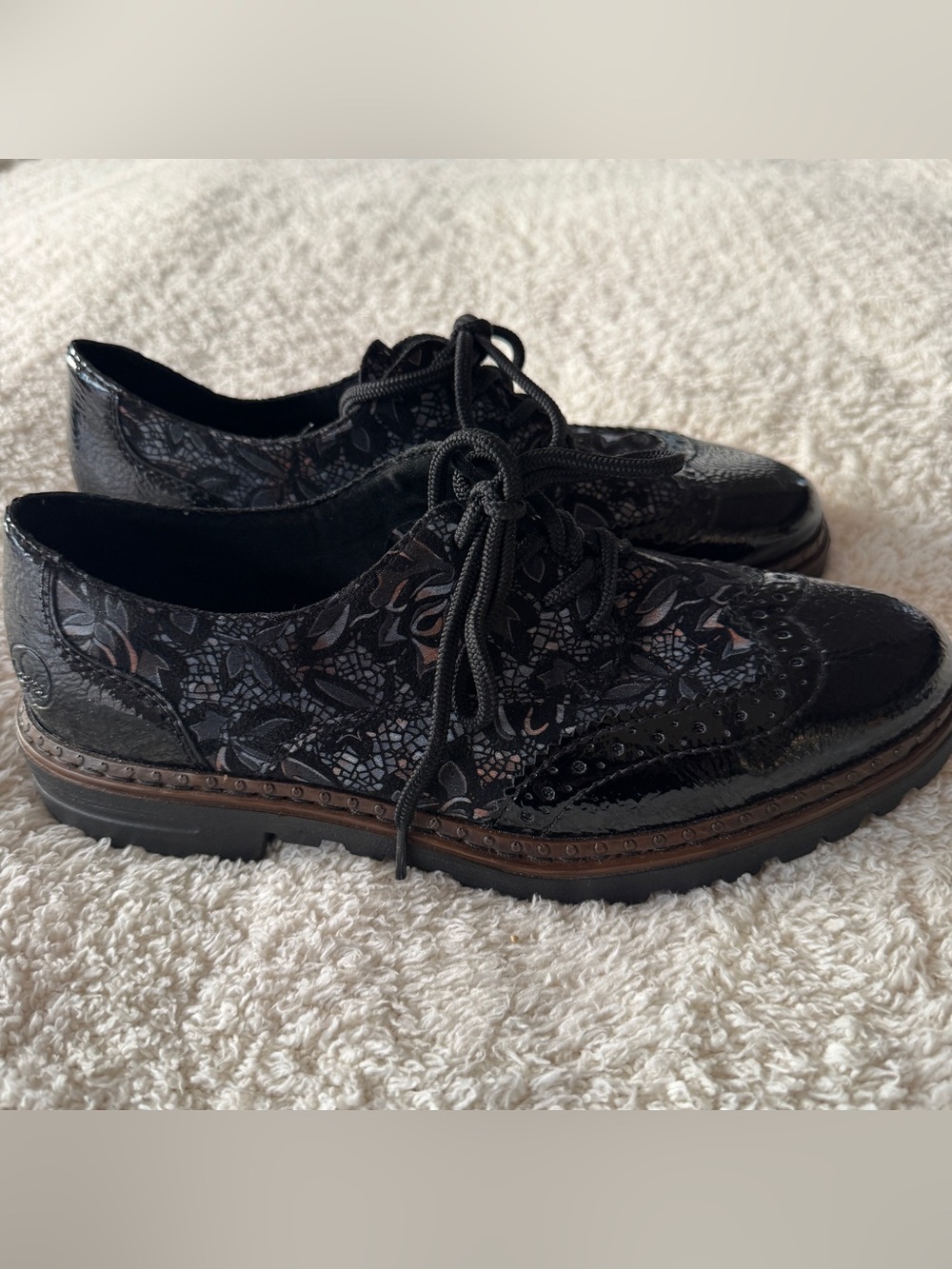 Rieker Ulla 01 Floral Patent Leather Brogue Oxford Shoes 39